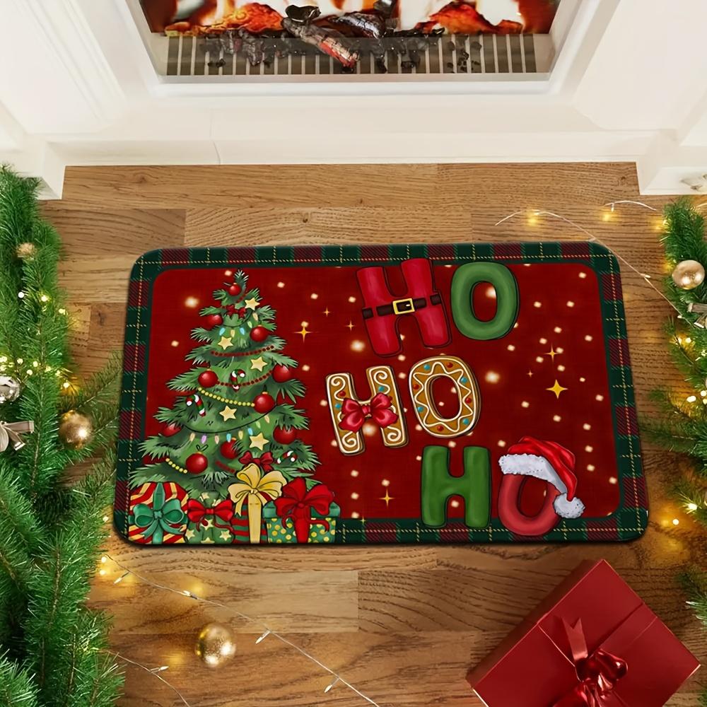 1pc Christmas Tree Doormat, Festive Holiday Decorative Mat, Non-Slip Absorbent Crystal Fleece Floor Mat, for Home, Bathroom