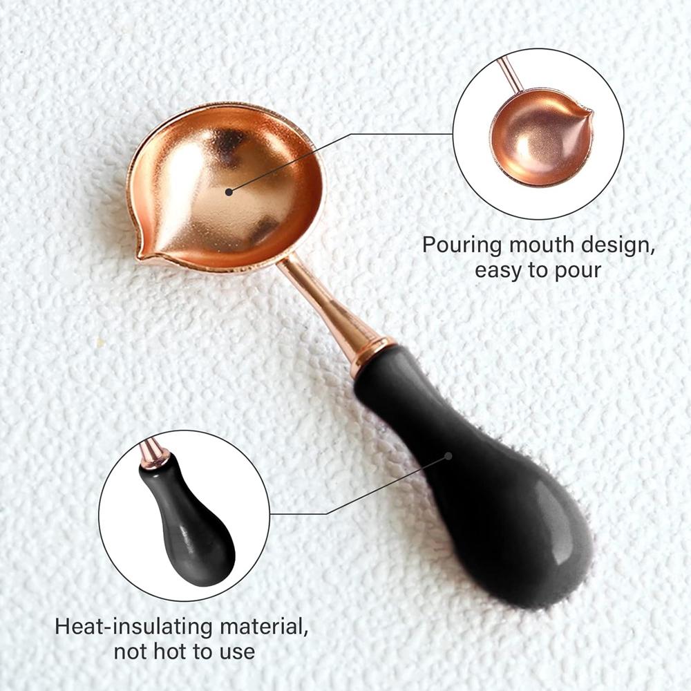 2pcs Black Wax Seal Warmer and Spoon Kit, Wax Melting Pot, Wax Seal Furnace with Wax Melting Spoon for Wax Sealing Stamp