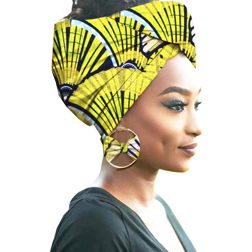 African Print Women Head Bandana Cotton With Matching earring Balaclava Headscarf Bandana Mujer Headband Set Hair Accessories