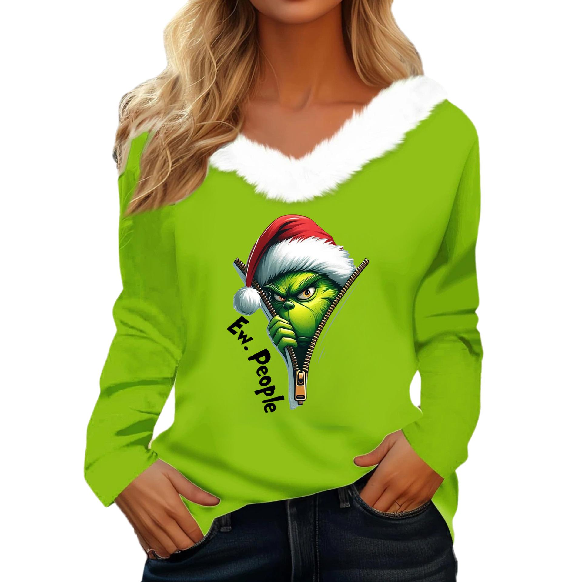 

Різдвяна прикраса Жіноча футболка Футболка Різдвяна сорочка Довгий рукав Вечірка Різдвяний флісовий комір V-подібний виріз Топ XL