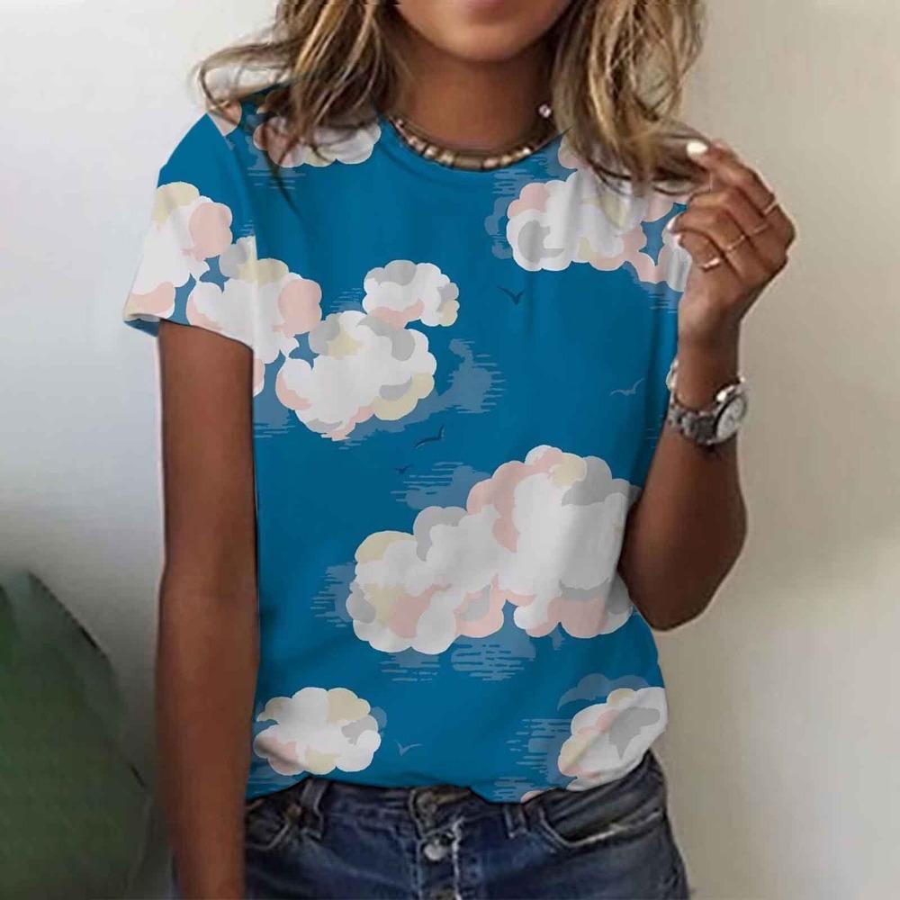Colorful Floral 3D Digital Printed Women's Fashionable Casual Round Neck Short Sleeved T-shirt