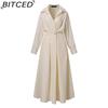 BITCED Women Casual Loose Long Dress Turn-down Collar Long Sleeve