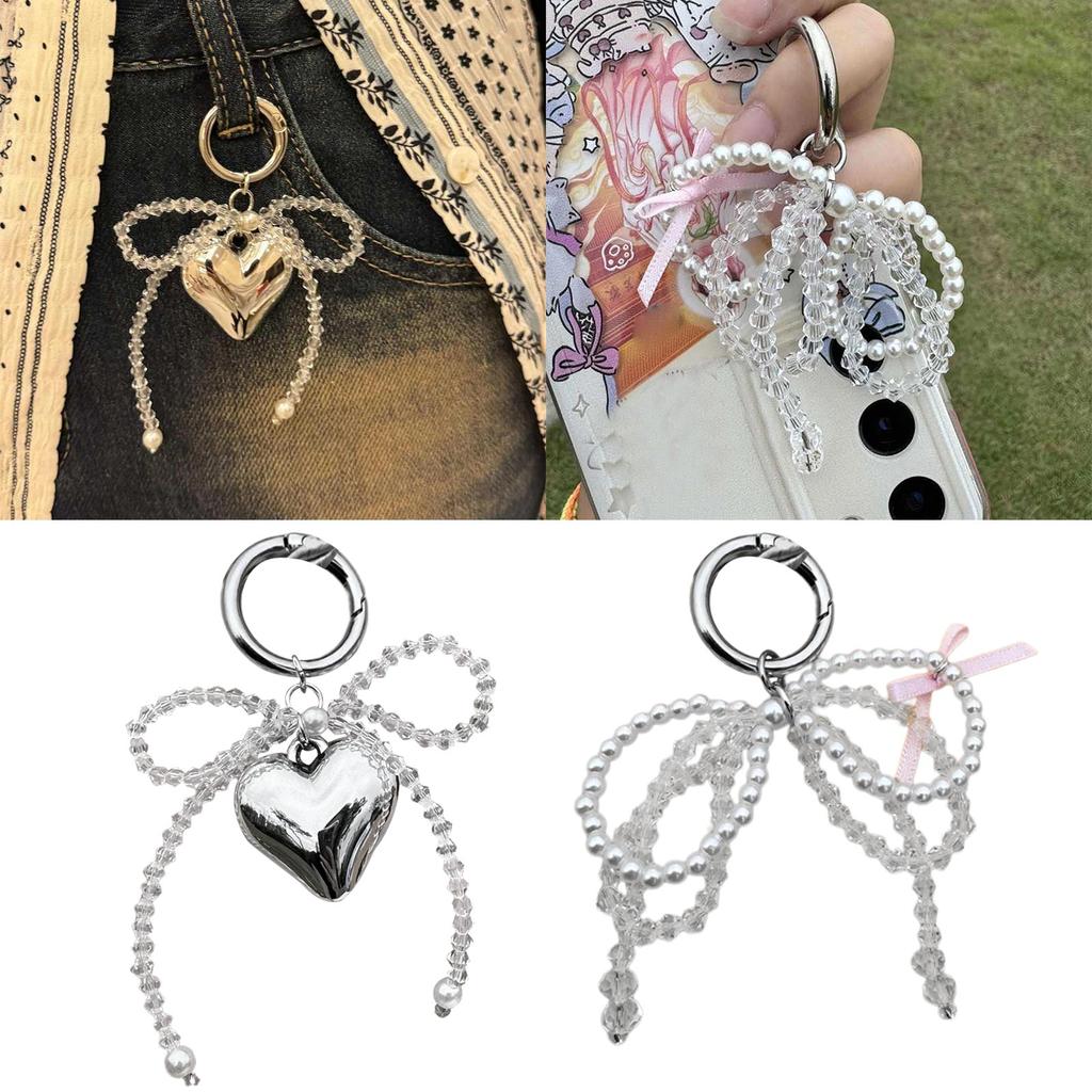 Stylish Bowknot Keychain Fashionable Heart Bag Pendant Phone Charm Keyring Elegant Accessory for Girls and Ladies