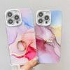 Electroplated IMD Marble Pattern, Suitable for IPhone16 Phone Case Ring Stand 15promax Protective Case
