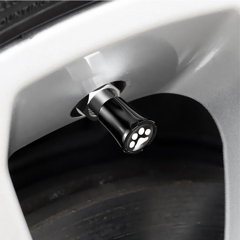 Tire Stem Valve Caps Tire Valve Stem Sleeve Caps Dress Up Kit Rust Resistant Leak-Proof Alloy Cat/Dog Paw Printed Metal Air Caps
