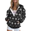 Womens Oversized Hooded Zip-Up Sweatshirt With Christmas Print Plus Size Long Sleeve Casual Top