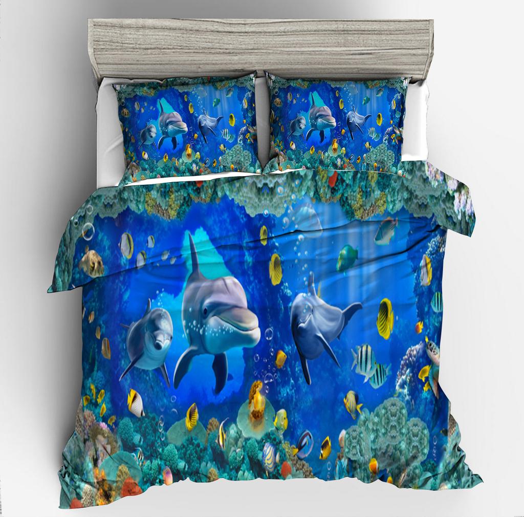 3D Digital Printing Underwater World Dolphin Series Quilt Set Three-Piece Set