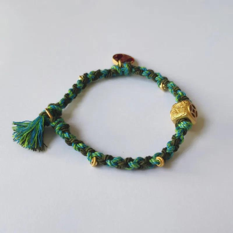 Tibetan Hand Rope Handwoven Transfer Hand Rope Bracelet Thangka God of Wealth Green Tara Zakiram Bracelet Jewelry