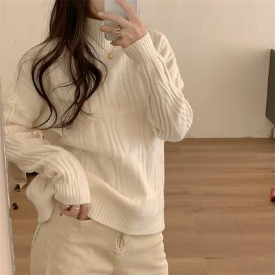Sweter damski Nowy francuski retro sweter z golfem Sweter, damski luźny kołnierz z golfem, top w leniwym stylu