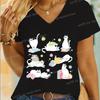 Cartoon cat and book T-shirt funny bookworm casual women's short-sleeved top