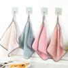 Kitchen Cleaning Dish Cloth with Hanging Loop Coral Fleece Absorbent Soft Hand Towel for Household Kitchen Bathroom