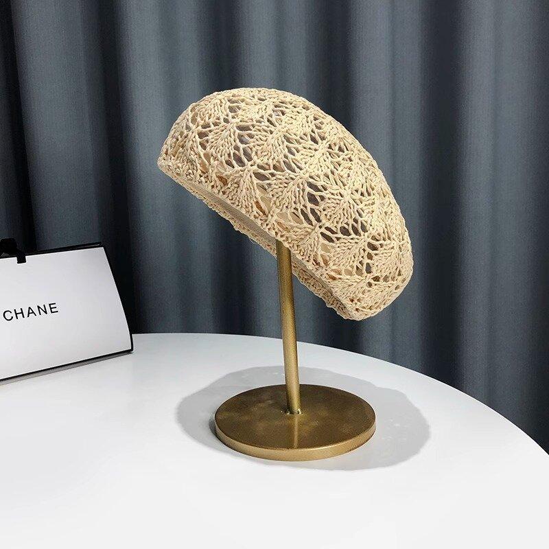 

Берет из дышащего полиэстера для женщин — повседневная универсальная мода, весна/лето, ажурный дизайн, приталенная тканая шапка ONE SIZE