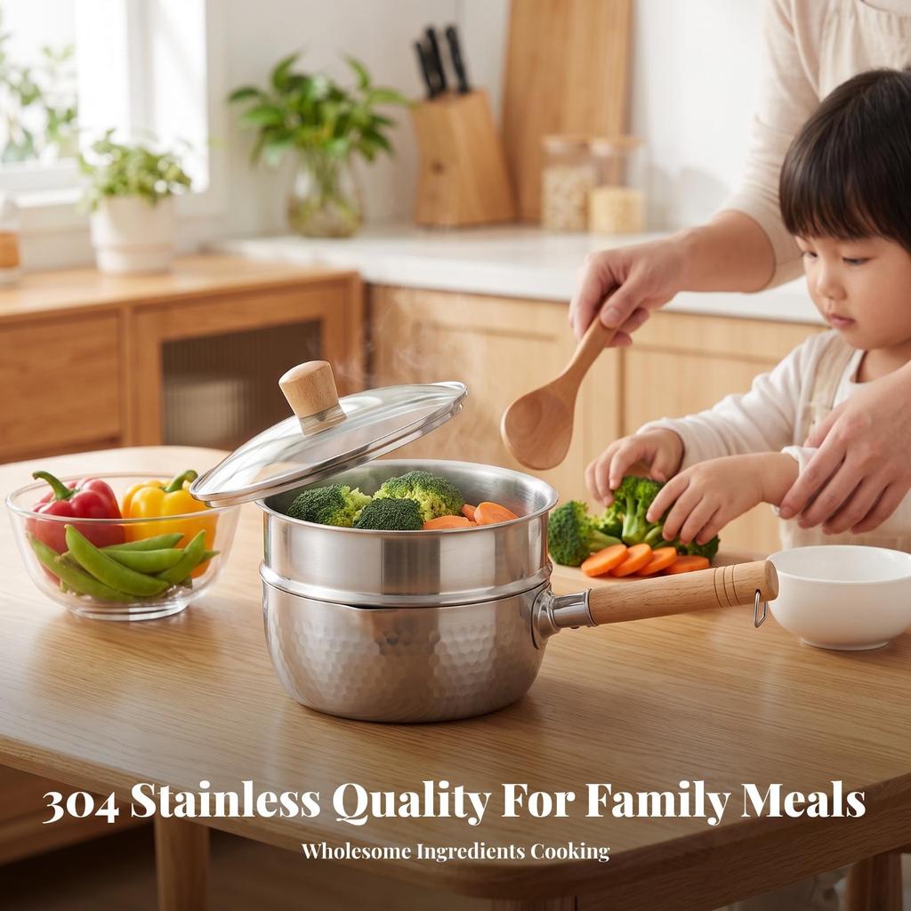 Uncoated Hammered Steel Pot with Lid | doubleSpout, Yukihira Saucepan