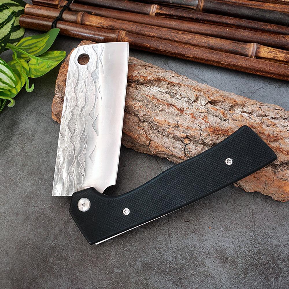 Stainless Steel Kitchen Cleaver Knife G10 Carbon Fiber Handle Multi Folding Butcher Knife For Kitchen Utensils