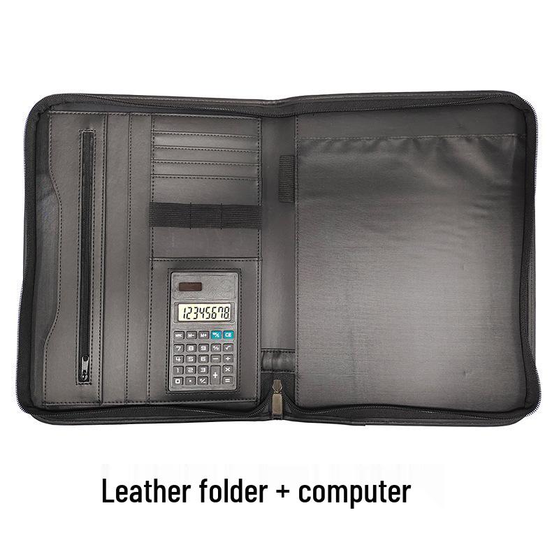 A4 PU Leather Business Folder with Calculator and Zipper