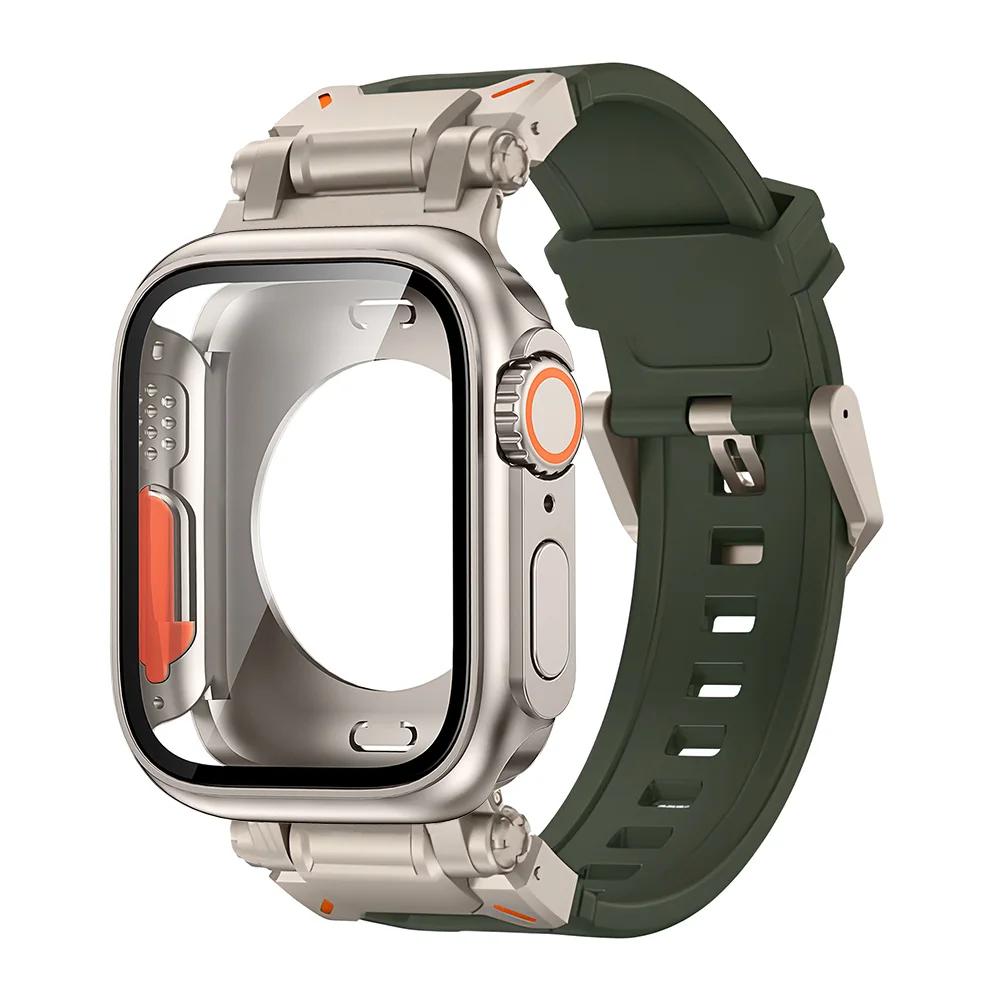 Silicone strap+protective case compatible for Apple Watch Ultra2 49mm 44mm 45mm 41mm 40mm for IWatch series 9 8 7 6 SE 5 4 3 2 1