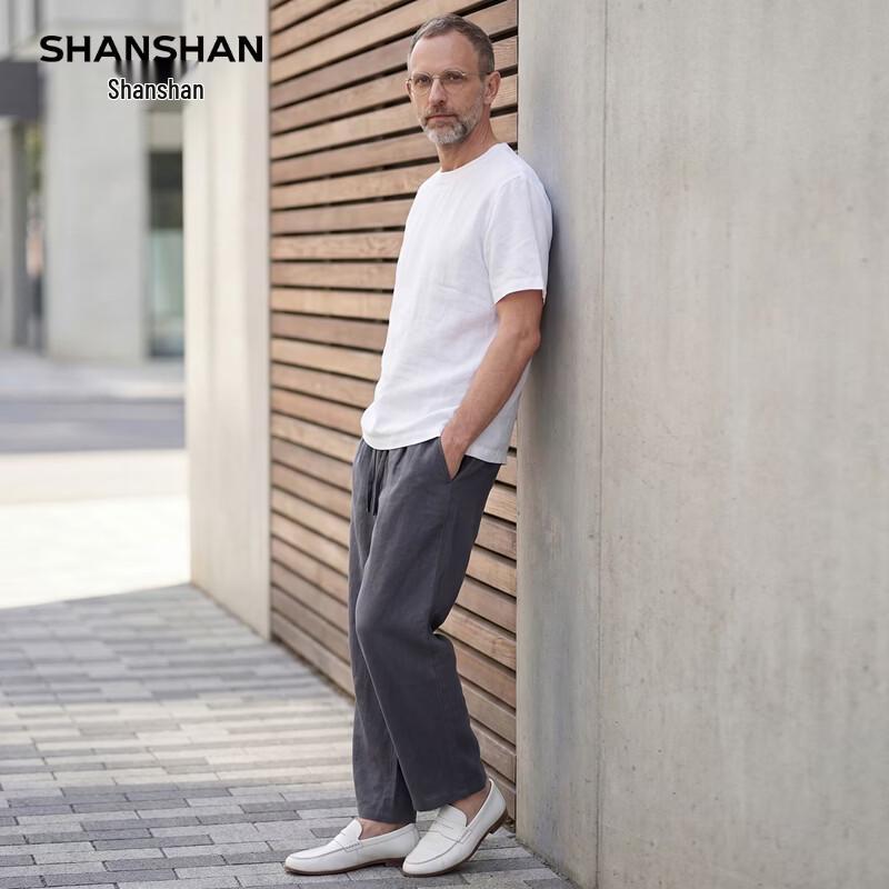 SHANSHAN Men s 100% Linen Short Sleeve T-Shirt & Pants Set XL