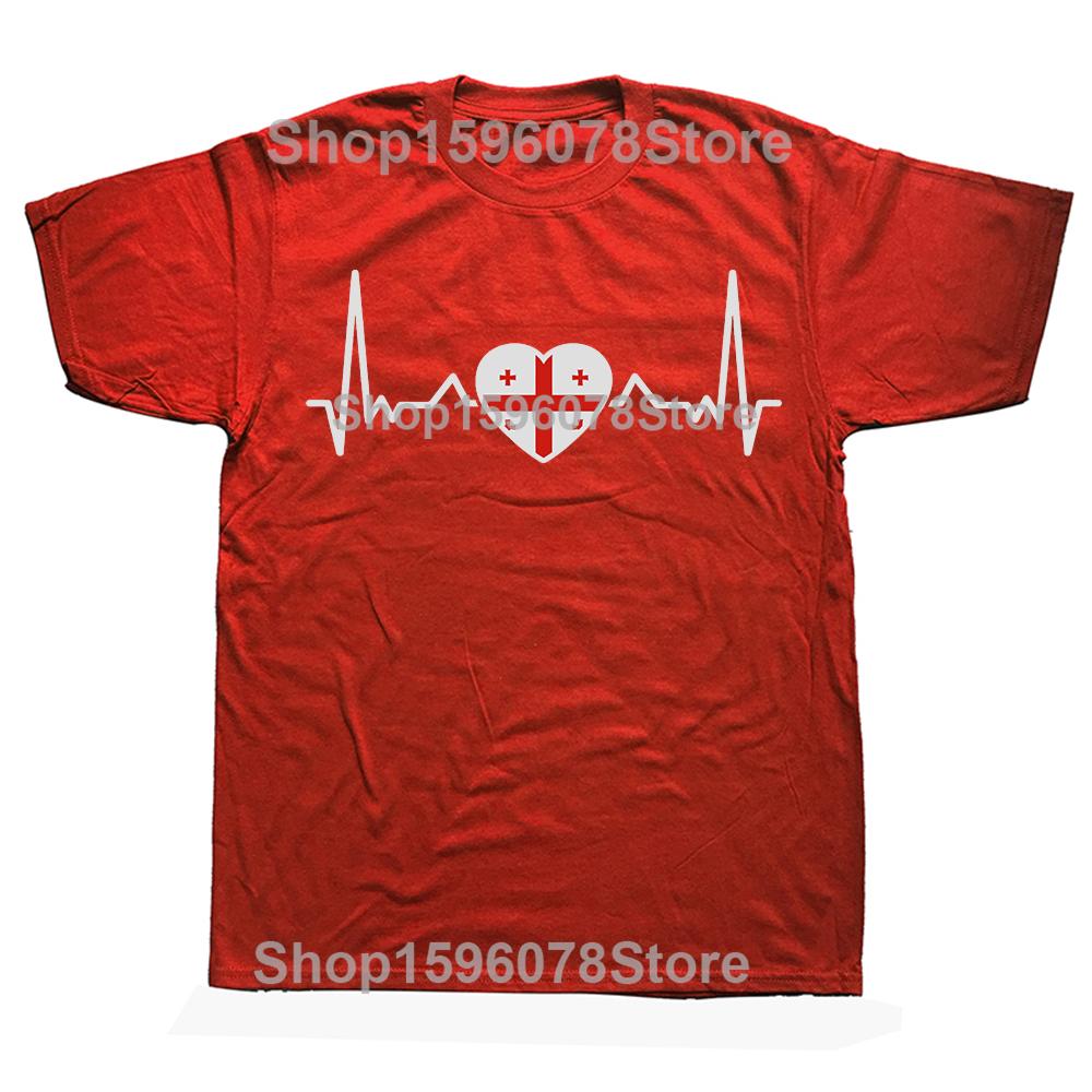 Funny Georgia Heartbeat Georgian Flag Adult TShirt Summer Men Fashion T Shirts Cotton Short Sleeve Oversized Loose Tshirt Tops