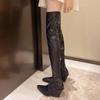 Fashion Pointed Toe Shoes for Women 2024 Winter New Increase Height and Slim Down Black Women's Over-the-knee Boots Plus Size 35-42