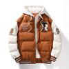 Herren Parka Baumwollwattierte Jacke Kapuze Buchstabenstickerei Reißverschlusstaschen Kältefest Oberbekleidung Herrenmantel Streetwear