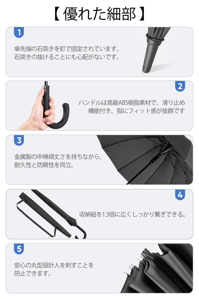 VIVICITY Long Umbrella for Men and Super 230T Glass Fiber with Teflon Automatic Opening Cane Suitable for Rain or Includes Storage Pouch Women,