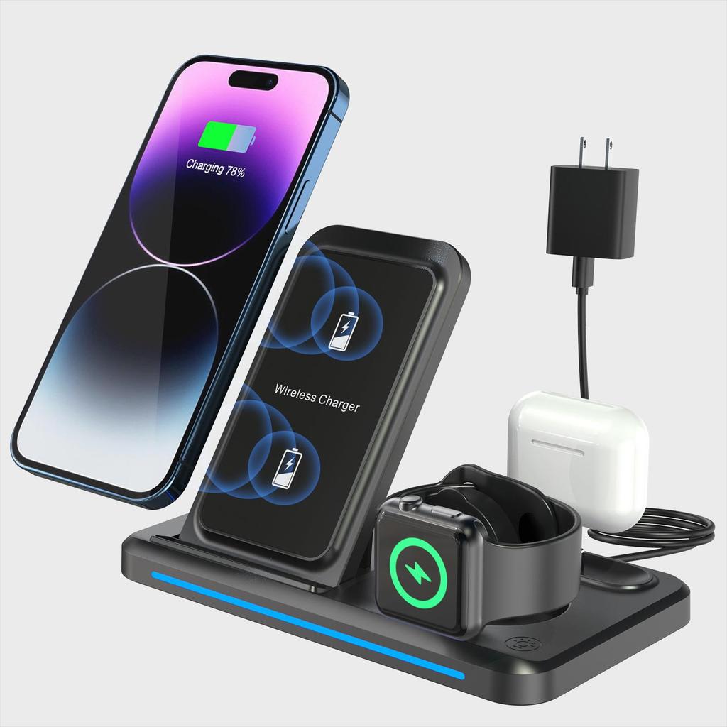Magnetic Foldable 3-in-1 Wireless Charger for Fast Charging Apple, Samsung, Huawei, Xiaomi