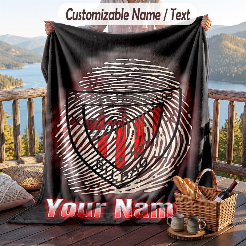 Flannel Blanket Athletic Bilbao FC Print Custom Name Text Soft Throw for Sofa Bed