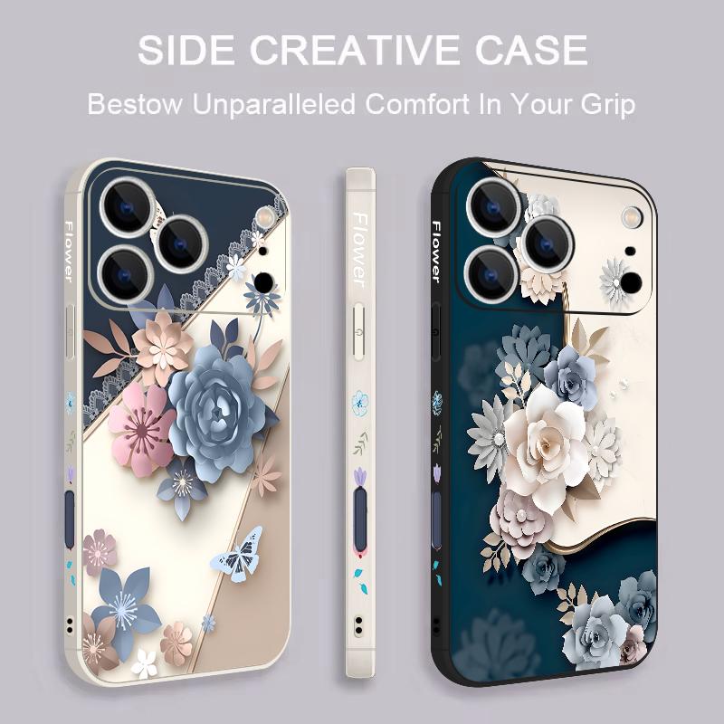 Romantic Rose Flower Pattern Lanyard Case For iPhone 17 Pro Max iPhone 16 15 14 13 Pro Max 11 16E 17E Soft Silicone Phone Back Cover