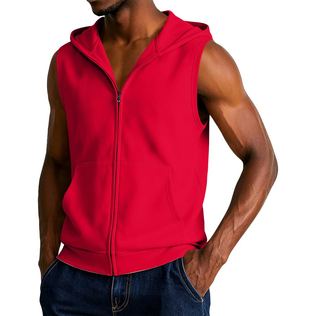 Chaleco con capucha sin mangas y cremallera para hombre, Camiseta sin mangas informal deportiva con capucha