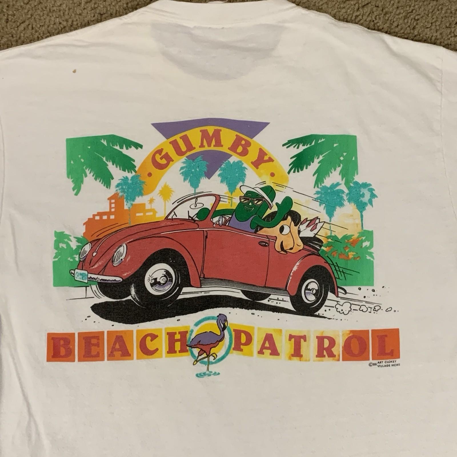 VTG 80s Gumby Adult Large White Short Sleeve Shirt Pokey Retro Cartoon Beach 90s M
