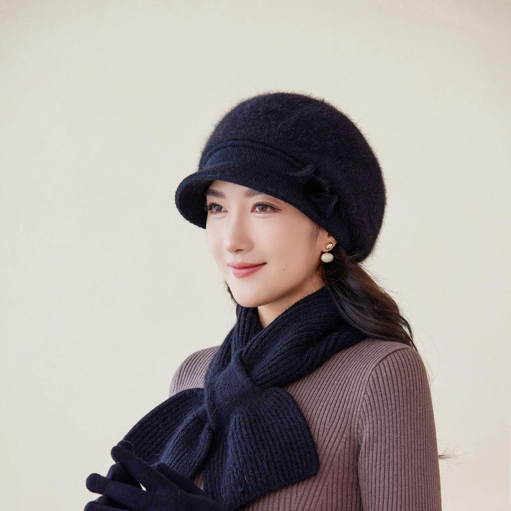 Mom Hat Winter New Fashion Plus Velvet Rabbit Fur Basin Hat Middle Aged and Elderly Elegant Light Luxury Ear Protection Warm Knitted Hat