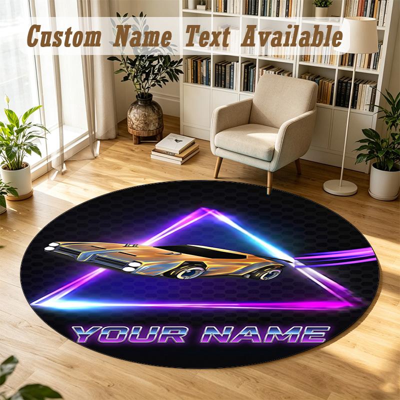Round Rug Custom NameRocket League Pattern Non Slip Carpet Home Floor Decor