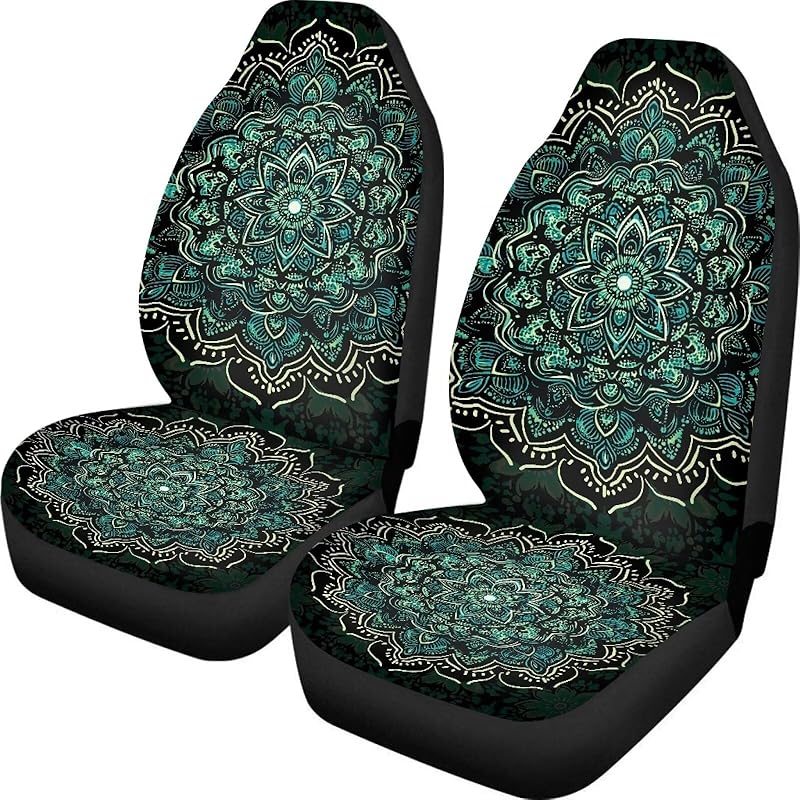 Bright Blossoms Colorful Boho Floral Print Car Seat Covers For Women,Universal Auto Front Seats Protector Fits For Car,SUV Sedan,Truck