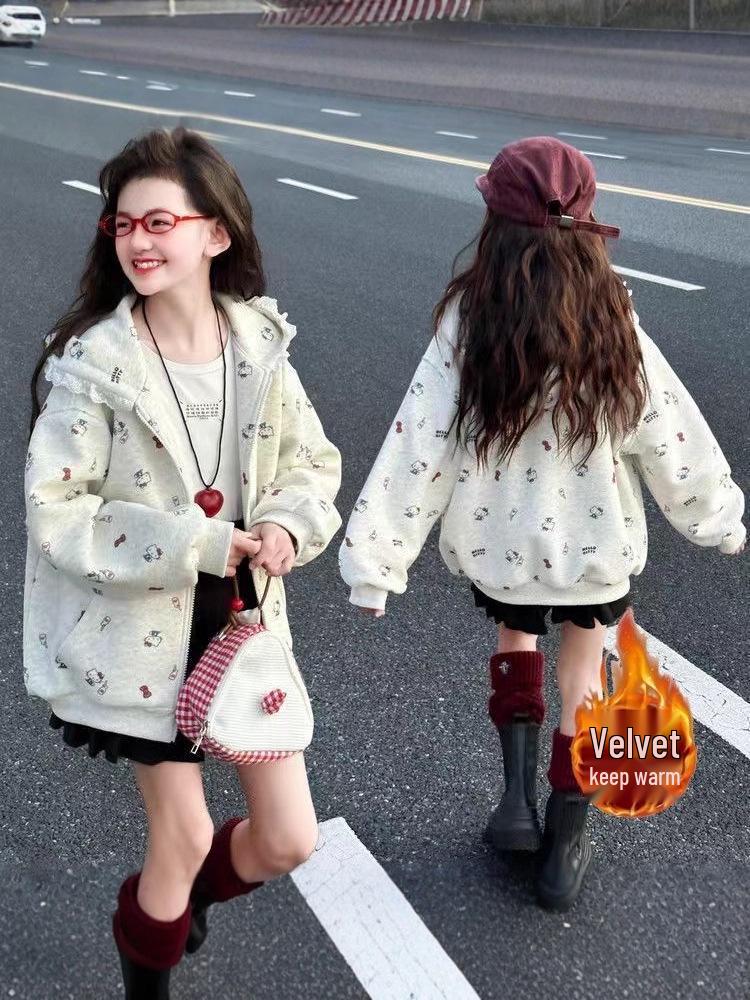 Girls' Autumn/Winter 2025 Korean-Style Chic Jacket: Cute, Hooded, Trendy Fashion for Medium and Large Children.