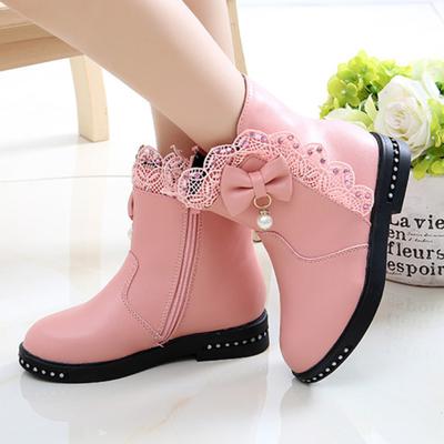 Girls' Boots Autumn And Winter Korean Princess Short Boots Children's Snow Boots Girls' Plush Mid Top Boots