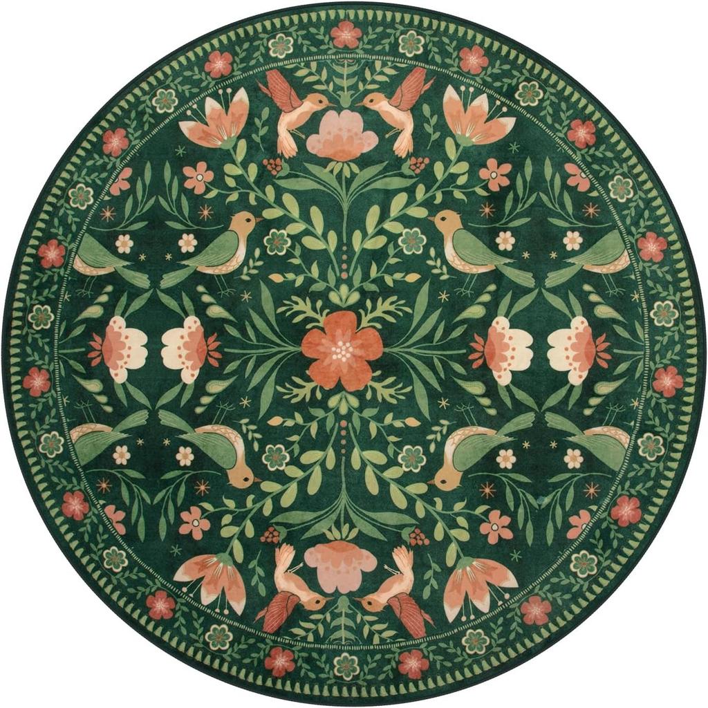 Round Living Room Carpet Foldable Machine Washable Persian Ethnic Style Coffee Table Mats Bedroom Bedside Cloakroom Wool Rugs