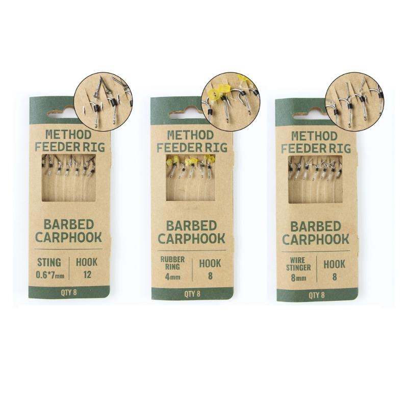 Pack of 8 Pre Tied Fishing Rigs Barbed Hook Method Feeder Rigs for Lake River Fishing Trip Fishing Tackle Accessories