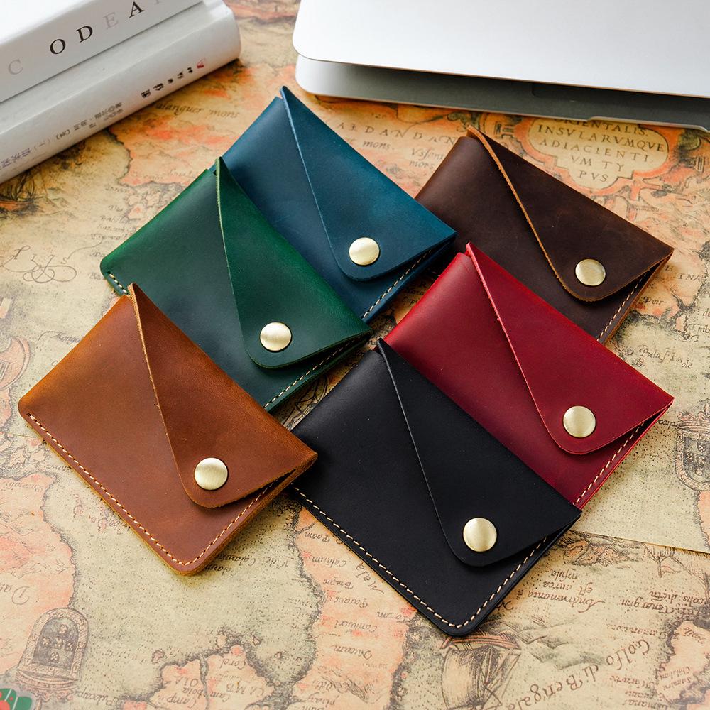 Cross-Border Crazy Horse Leather Card and Coin Holder with Snap Button