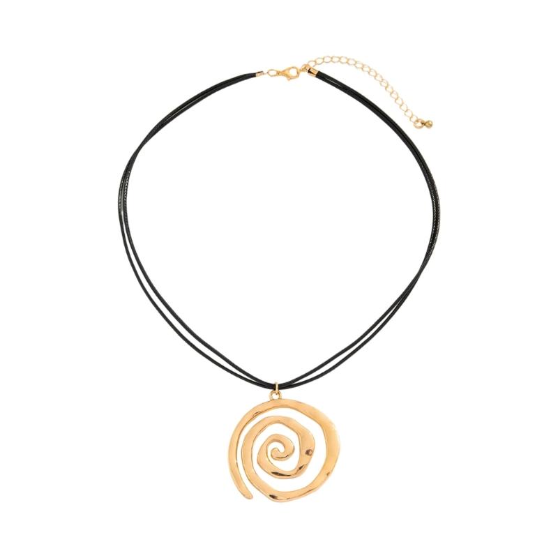 Stylish Metal Coil Sunflower Pendant Necklace Leather Necklace Goth Jewelry For Women