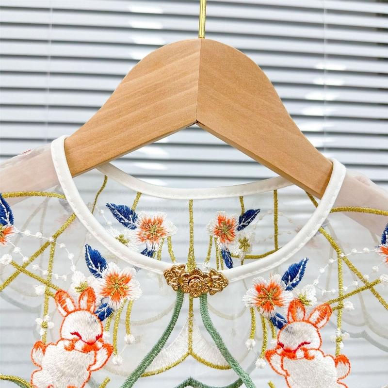 Embroidered Rabbit Faux Collar Decorative Collar for Ancient Costume Removable False Collar Little Girl Adjustable Shawl