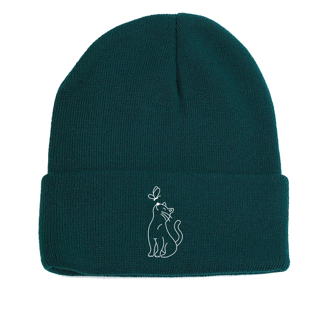 Cute Cat Butterfly Print Winter Hats Knit Cap Beanie Hat For Man Thermal Solid Color Knitted Hat Beanie Perfect For Daily Wear