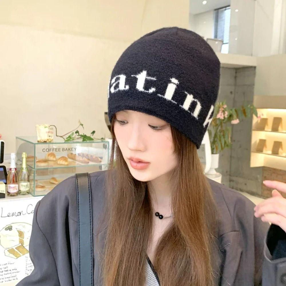 Letter Embroidery Knitted Hat Y2K Ear Protection Hat 2023 Beanie Hats  Girl
