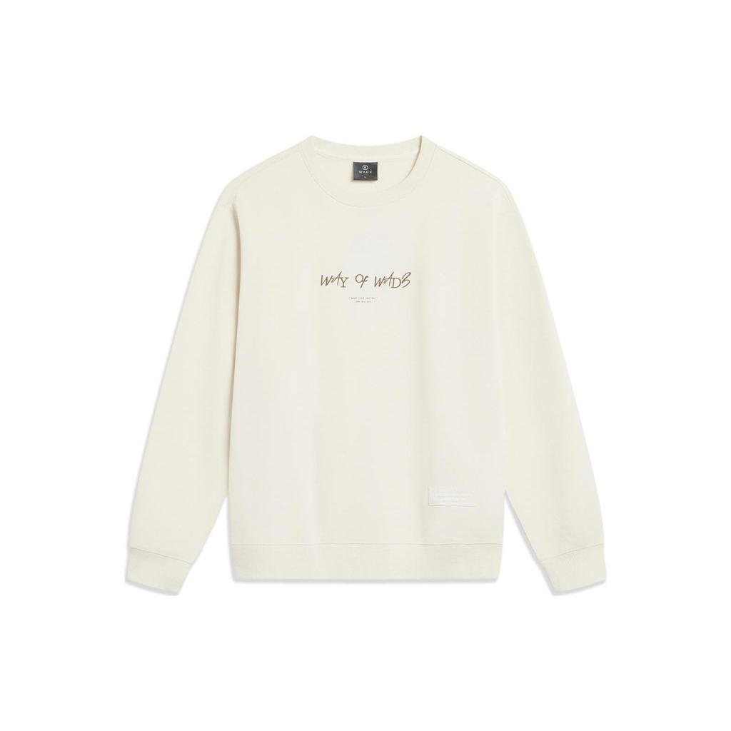 Li Ning Sweatshirts Men's Ecru Crew Neck Moderate Regular AWDT941-2