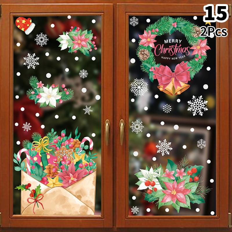 Removable Christmas Pvc Static Sticker Santa Window Stickers Beautify Snowflake Wall Decals New Year Party Glass Dress Up