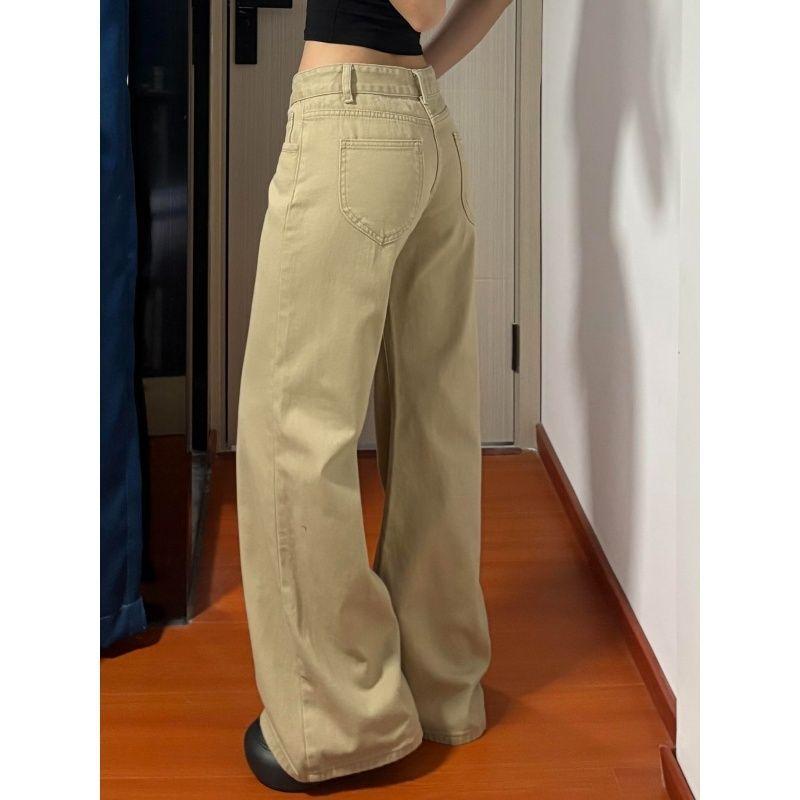 American Vintage Flared Jeans Women New Low Waist Loose Khaki Straight Leg Floor Length Versatile Denim Pants Bootcut Trousers