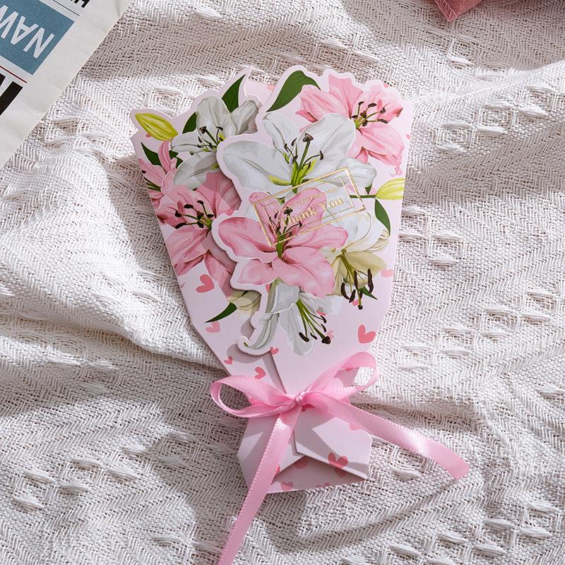 Creative 3D Bouquet Bow Thanks Greeting Card Floral Christmas Card Valentine's Day Postcard Flowers Birthday Gifts Message Card