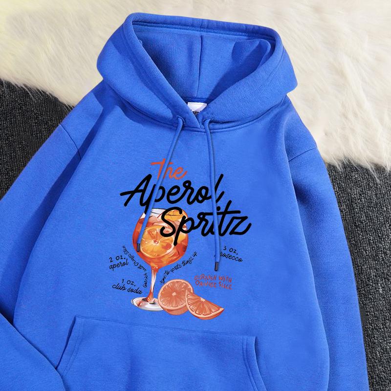 

Winter Womans Hoodie The Aperol Spritz Retro Cocktail Printing Sweatshirt Loose Pocket Warm Fleece Pullover Kawaii Sportswear M