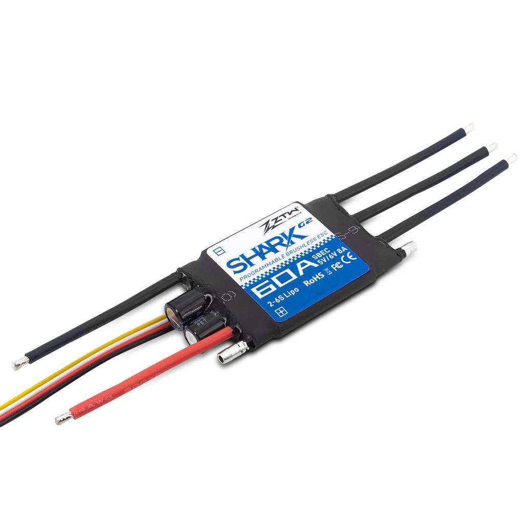 Waterproof ZTW Shark 60A ESC G2 ESC with Built-in Adjustable Switching BEC, 5V6V 8A 2-6S, Water-Cooled, Bidirectional 32-Bit Brushless Speed