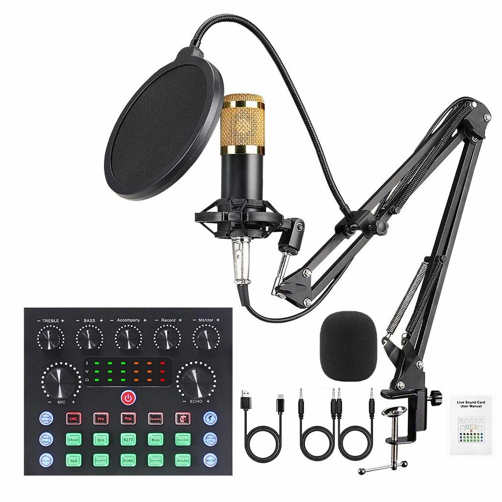 BONKYO Karaoke Set, Home DJ Mixer Set, Compatible with Live Streaming, V8S Audio Interface, Mixer, Audio Live Sound Card, MaleFemale Voice