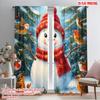 2pcs,2D Plane Printing Minimalist Curtains Cute Snowman Robin Christmas Winter (2) Polyester Fabric (without Rod) Decorations